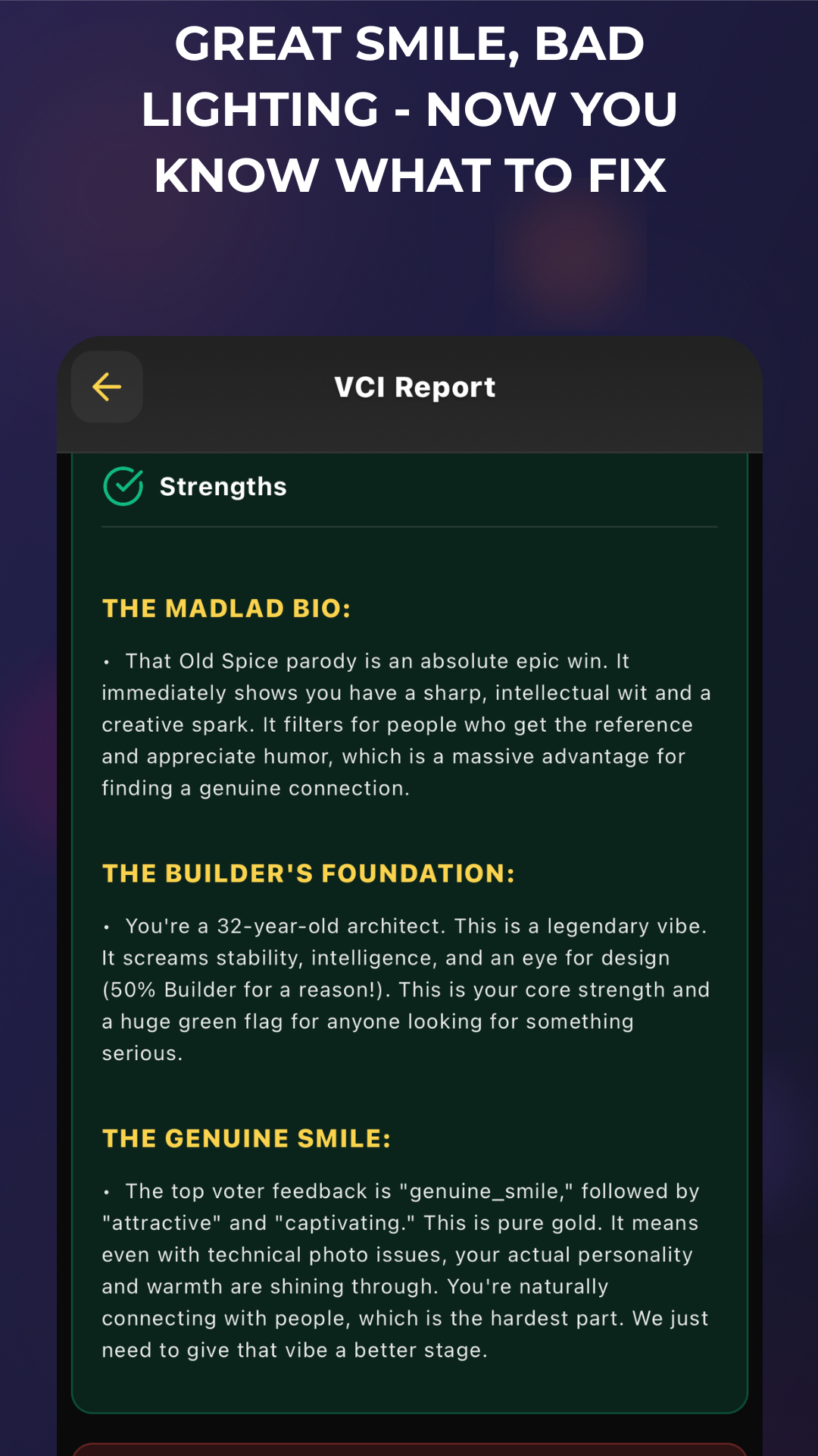 Detailed breakdown of your profile's strengths